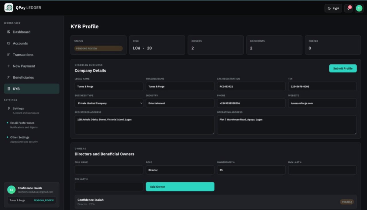 QPay Ledger web app screenshot